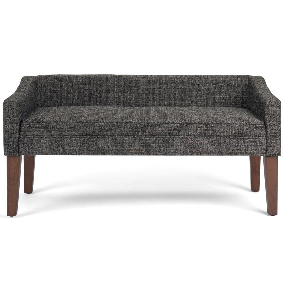 Parris Dark Grey Tweed-Look Upholstered Bench with Swooped Arms