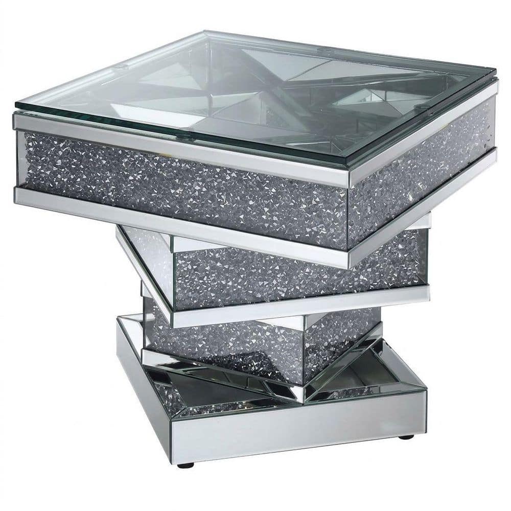 Bertz 24 in. Silver Square Glass End Table with Acrylic Accents and Mirror Panels price history on PriceWatchPro