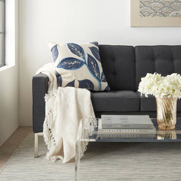 Gray couch navy pillows hot sale