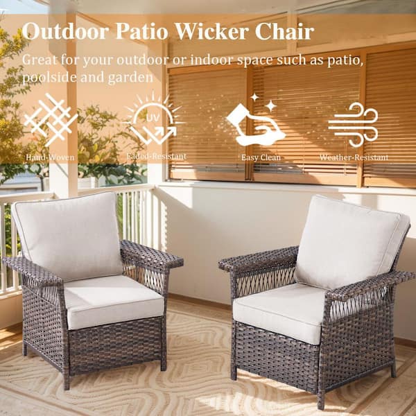 SeagullWing Brown Wicker Outdoor Lounge Chair with Olefin Beige Cushions (2-Pack)