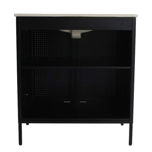 Boosicavelly 30.00 in. W 18.30 in. D 33.40 in. H Single Sink Freestanding Bath Vanity in Black with White Ceramic Top