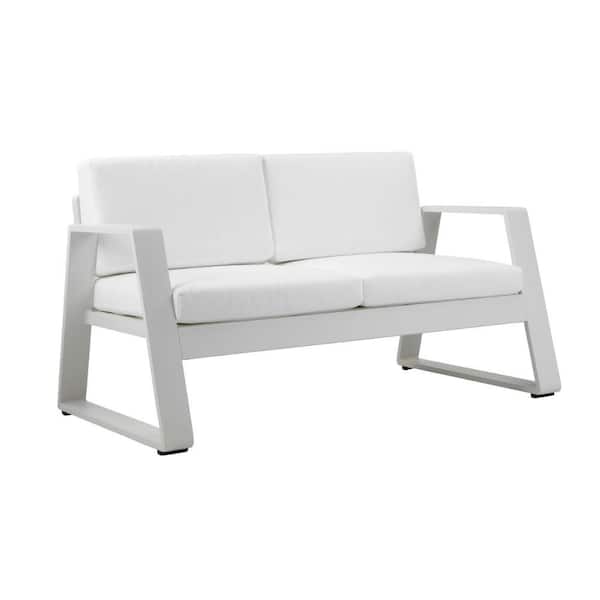 Benjara White Aluminum Fade Resistant Fabric Cushions Outdoor Sectional