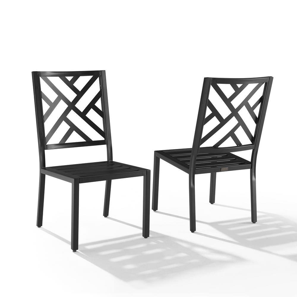 Matte Black Metal Outdoor Dining Chairs with Cushions, Set of 2