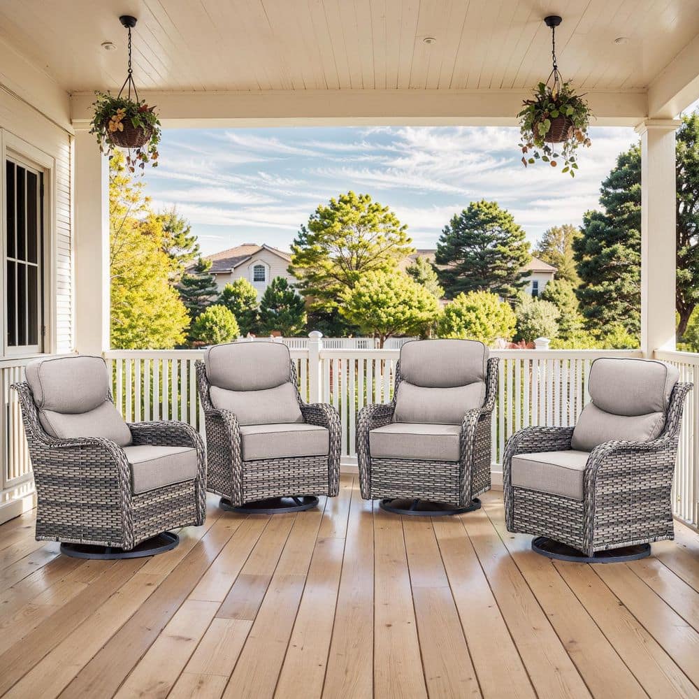 moosprr MoonLuxe Gray Swivel Glider Wicker Patio