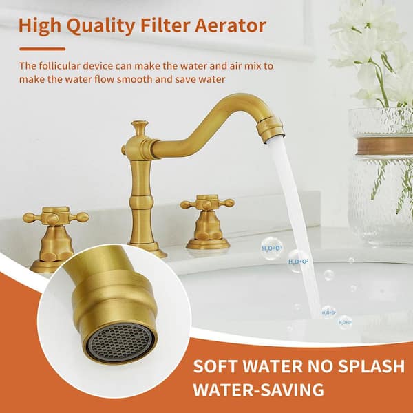 8 in. Widespread Double-Handle Black Bathroom Faucet 3-Holes Vanity Sink Water-Saving with Metal Drain in Antique Brass