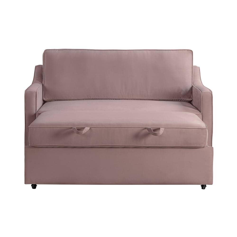 Mauve Velvet Full Sleeper Loveseat with Wood Legs