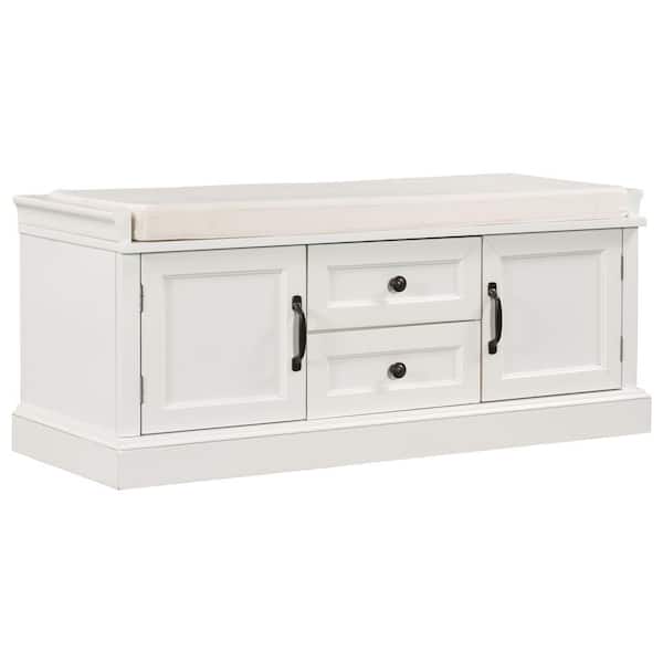 Harper & Bright Designs Entryway White Storage Bench with 2