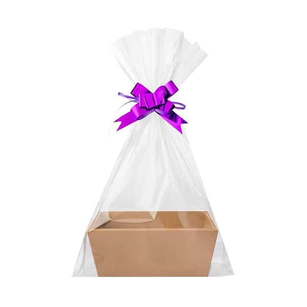 74 Pcs Gift Basket Set with Kraft Trays Handles Plastic Bags Multicolor Bows for Graduation Wedding Birthday 8x6x3 in.