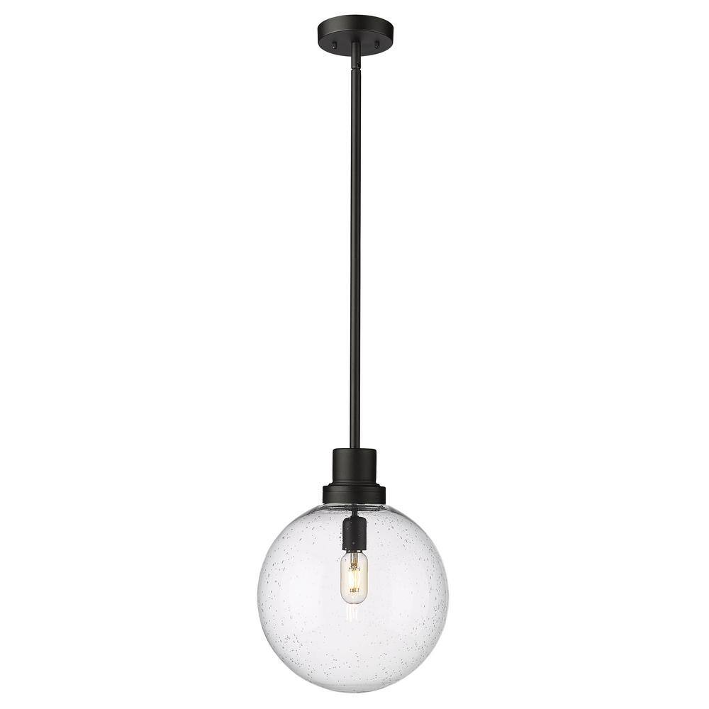 Laurent 1-Light Black Outdoor Pendant-Light with Clear Seedy Glass