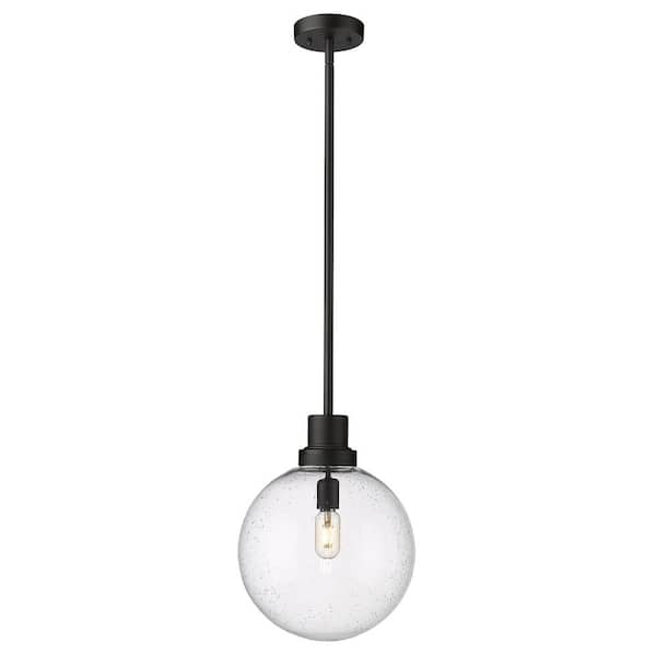 Unbranded Laurent 1-Light Black Outdoor Pendant-Light with Clear Seedy Glass