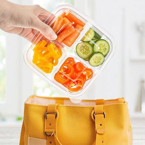 Anqtovp PET Plastic 4-Compartment Disposable Snack Containers with