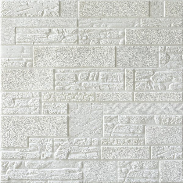 Dundee Deco Falkirk Jura II 28 in. x 28 in. Peel and Stick Off White Faux Bricks, Stones PE Foam Decorative Wall Paneling (10-Pack)