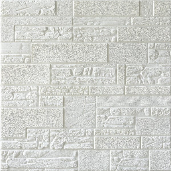 Falkirk Jura II 1/3 in. 28 in. x 28 in. Peel and Stick Off White Faux Bricks, Stones PE Foam Decorative Wall Paneling