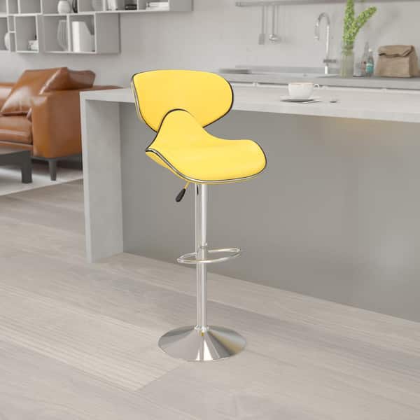32.50 in. Adjustable Height Yellow Cushioned Bar Stool