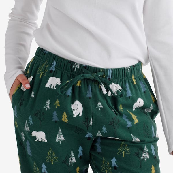 Company Cotton Family Flannel Polar Bear Forest Women's Henley Small Forest  Green Pajamas Set