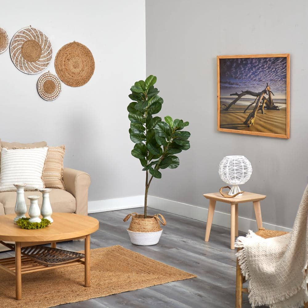 4.5 ft Green Fiddle Leaf Fig Artificial Tree with Boho Chic Cotton and Jute Planter