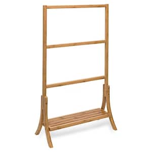3-Bar Freestanding Towel Rack with Shelf in Bamboo