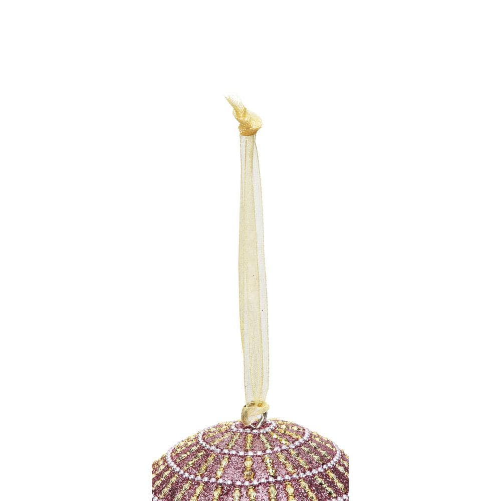 Handcrafted Pink and Gold Glass Globe Christmas Ornaments, Set of 4