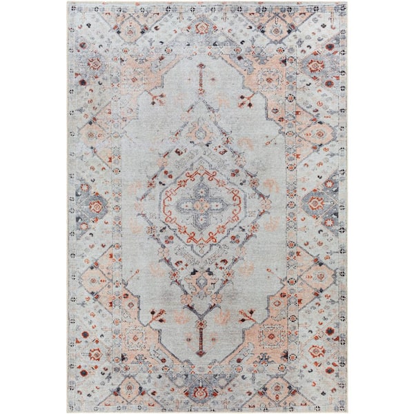 Artistic Weavers Tabitha Peach/Light Gray 5 ft. x 7 ft. Traditional Indoor Machine-Washable Area Rug