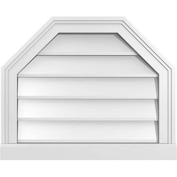 Ekena Millwork 22" x 18" Octagonal Top Surface Mount PVC Gable Vent: Non-Functional with Brickmould Sill Frame