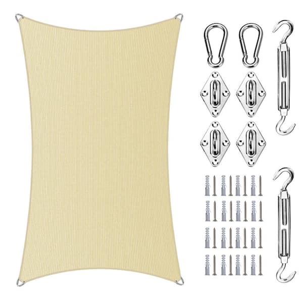 AMGO 18 ft. x 22 ft. Rectangle Pro Ring Sun Shade Sail with Hardware Kit-Beige