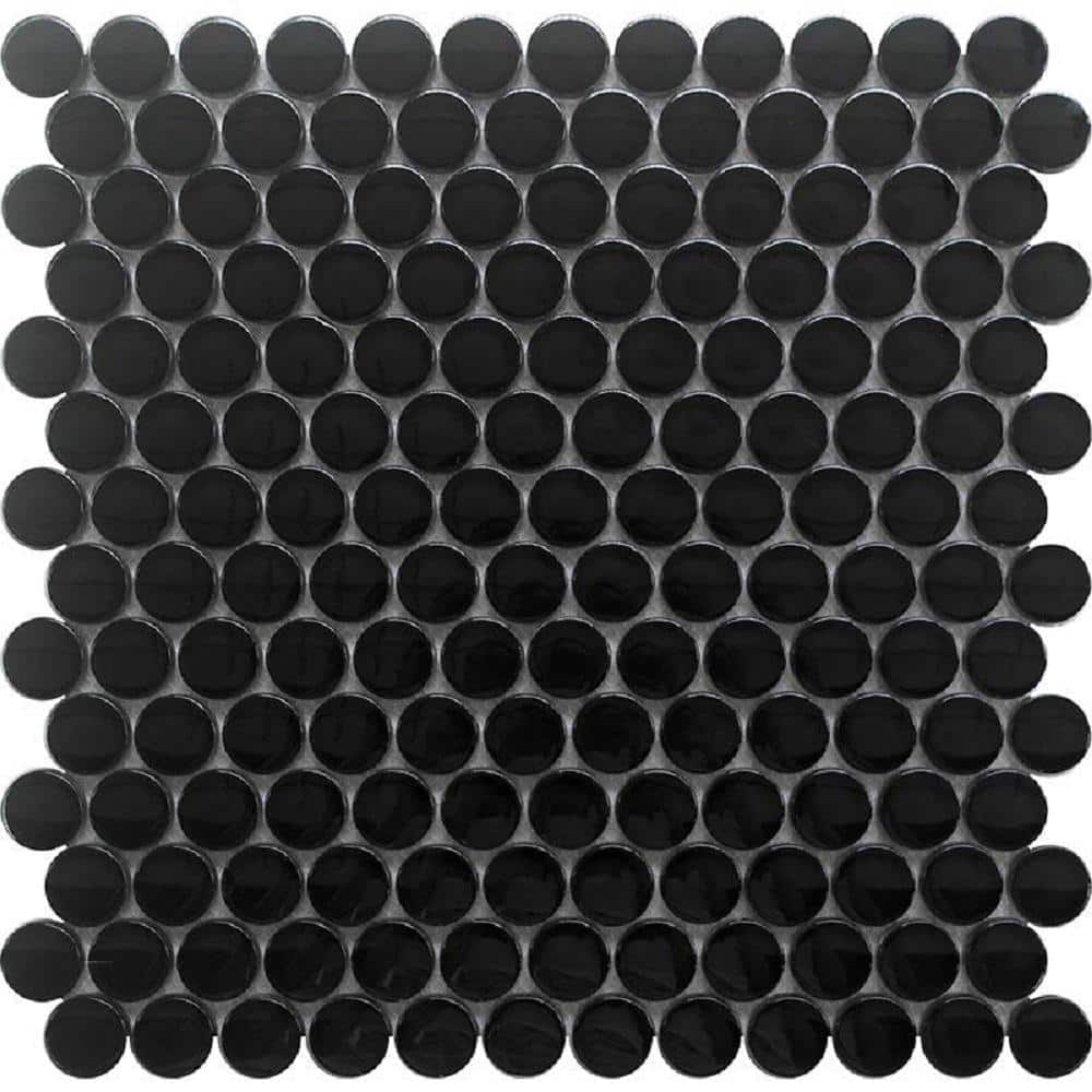 Black 4 in. x 5 in. Penny Round Polished Glass Mosaic Tile Sample (0.13 sq. ft./Piece) price history on PriceWatchPro