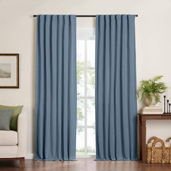 Elrene Harrow Blue Polyester Blend Solid Texture 52 in. W x 108 in. L Rod Pocket/BackTab Indoor Blackout Curtain (Single Panel)