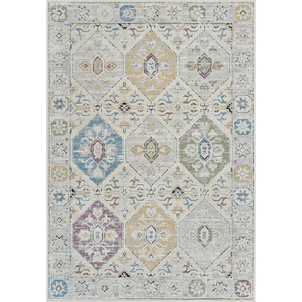 Nomad Beige Grey Boho 7 ft. x 10 ft. Vintage Indoor Area Rug