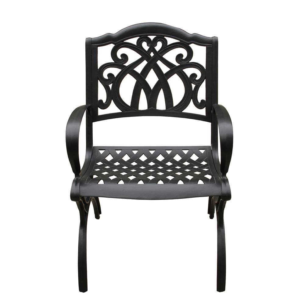 Ornate Black Cast Aluminum Outdoor Dining Chair