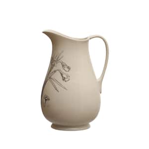 64 fl. oz. White and Charcoal Stoneware Pitcher with Flower Design