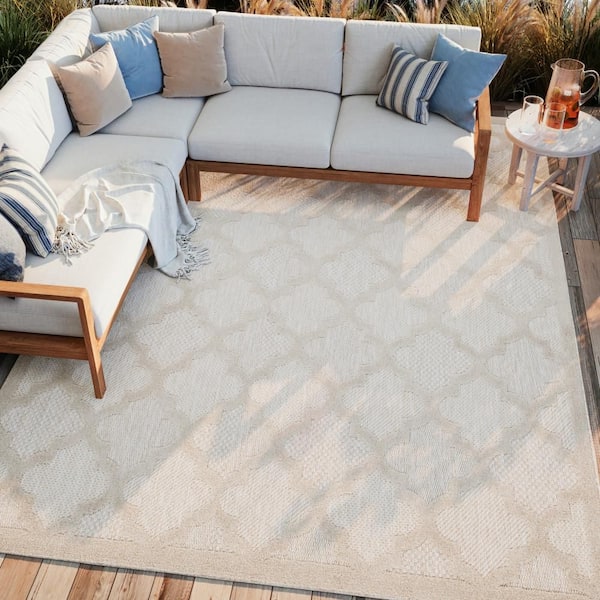 Easy Care Cream 8 ft. x 10 ft. Trellis Contemporary Area Rug