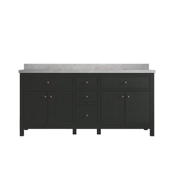 Willow Collections Sonoma 72 in. W x 22 in. D x 36 in. H Double Sink Bath Vanity in Black Top with 2 in. Pearl Gray Qt. Top