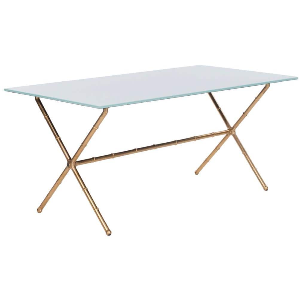 Chinoiserie-Inspired Gold-Finished Iron & White Glass Accent Table