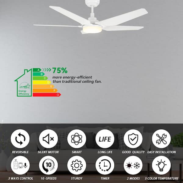 CARRO Voyager 52 in. Dimmable LED Indoor/Outdoor White Smart