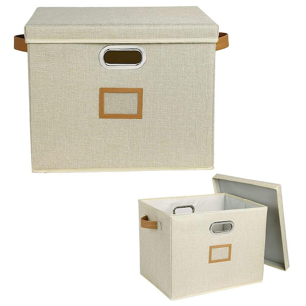 Unbranded - 40 qt. Fabric Collapsible Storage Bin with Lid Beige (2-Pack)