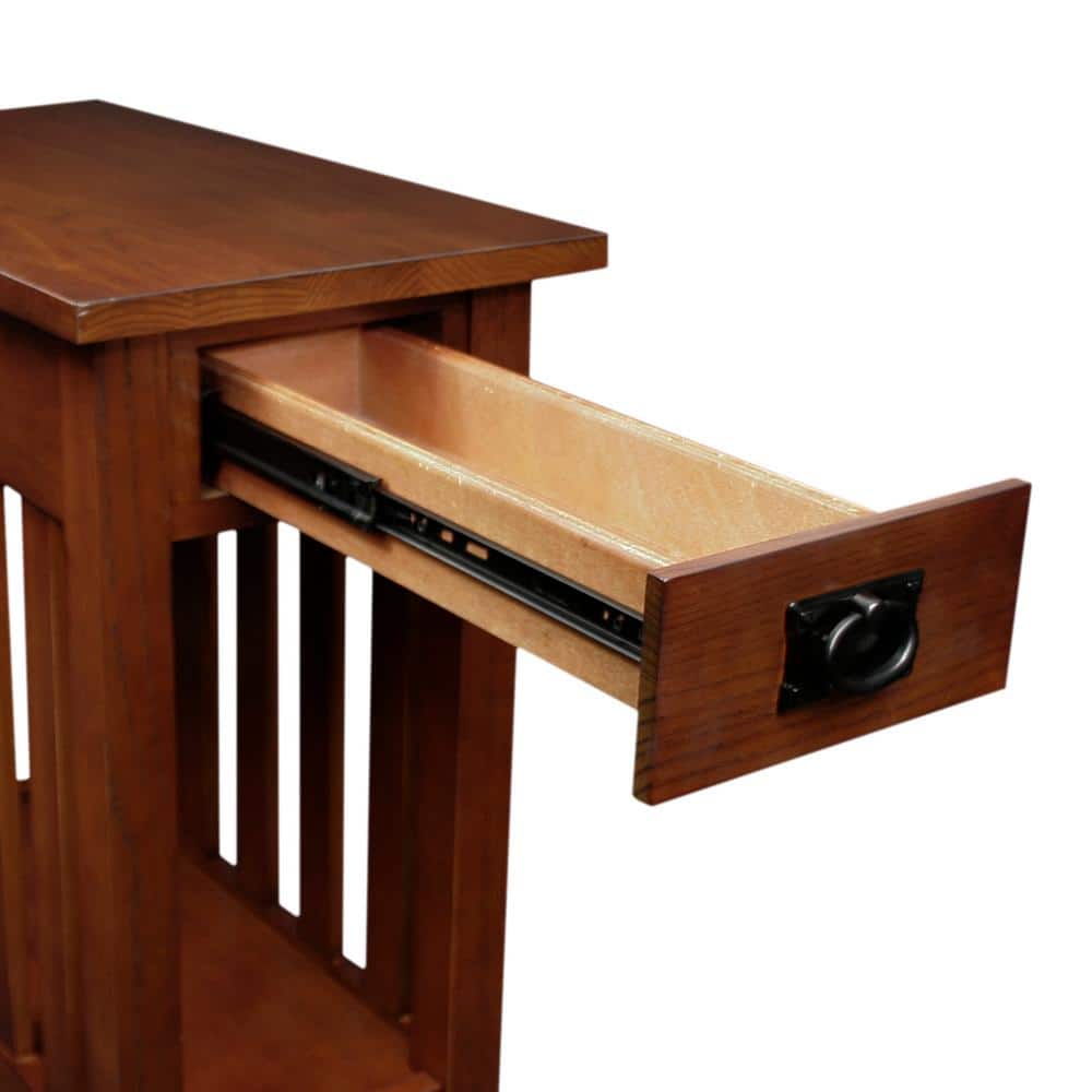 Medium Oak Mission End Table with Drawer and Shelf
