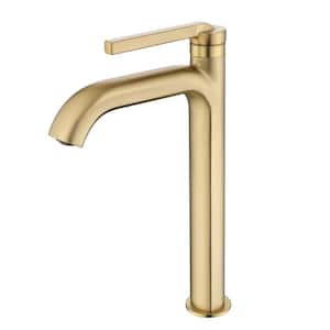 Single-Handle Bathroom Vessel Sink Faucet Modern Single-Hole Brass High Tall Bathroom Basin Taps in Brushed Gold