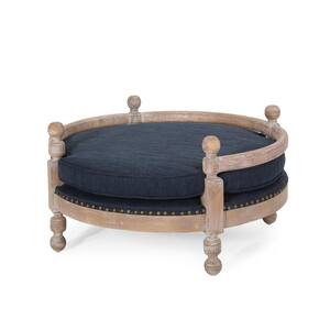 Rex Medium Navy Blue Upholstered Pet Bed with Wood Frame