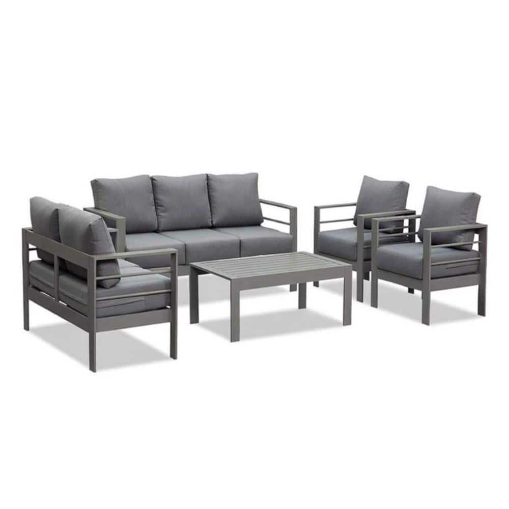 Dark Gray 5-Piece Aluminium Patio Conversation Set, 7-Seat Outdoor Sofa with Thick Dark Gray Cushions & Coffee Table price history on PriceWatchPro