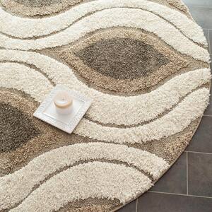 Florida Shag Cream/Smoke 7 ft. x 7 ft. Round Geometric Area Rug