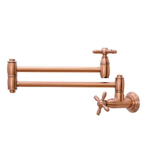 Pot Filler Faucet - Solid Brass Wall Mount Kitchen Faucets with Double Joint Swing Arms, Antique Copper - AK98288N1