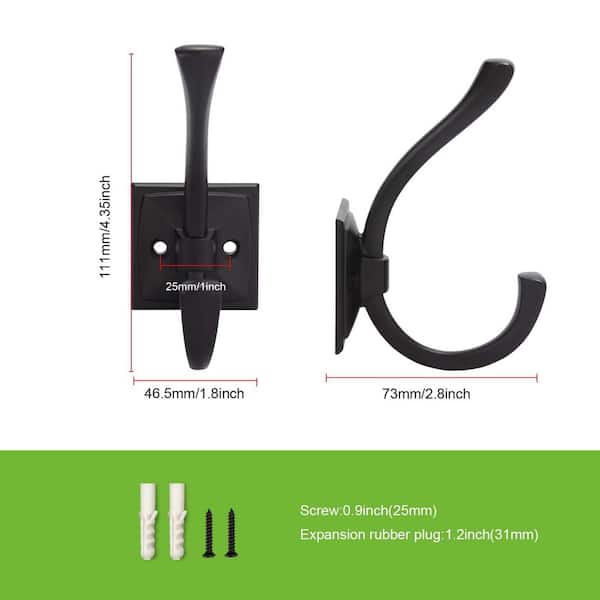 5-Piece Antique Design Double J-Hook Wall Hanging Bath Hook in Matte Black