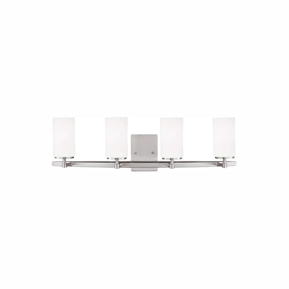 Alturas 30.5 in. 4-Light Brushed Nickel Modern Contemporary Wall Bathroom Vanity Light with Satin Glass and LED Bulbs price history on PriceWatchPro