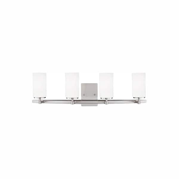 Generation Lighting Alturas 30.5 in. 4-Light Brushed Nickel Modern Contemporary Wall Bathroom Vanity Light with Satin Glass and LED Bulbs