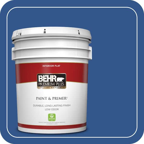 BEHR PREMIUM PLUS 5 gal. #PPU15-03 Dark Cobalt Blue Flat Low Odor Interior Paint & Primer