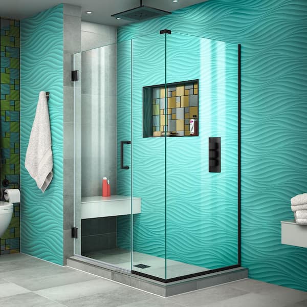 DreamLine Unidoor Plus 42 in. W x 30-3/8 in. D x 72 in. H Frameless Hinged Shower Enclosure in Matte Black