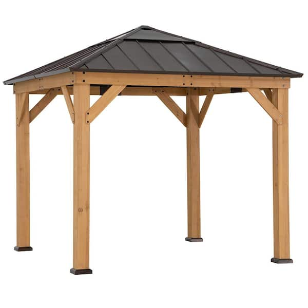 Sunjoy Aurora 9 ft. x 9 ft. Cedar Framed Gazebo with Brown Steel and ...