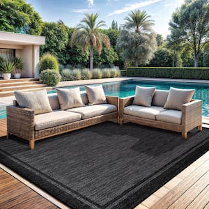 Hawaii Black/Grey 5 ft. x 7 ft. Bordered Indoor/Outdoor Area Rug