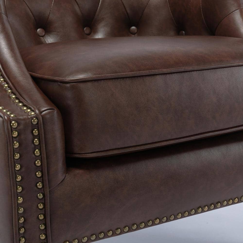 Chesterfield Brown Faux Leather Barrel Accent Chair