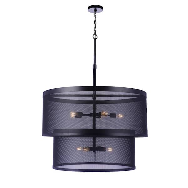 Mesh 40-Watt 9 Light Flat Black Finish Pendant Light with Iron Shade, No Bulbs Included
